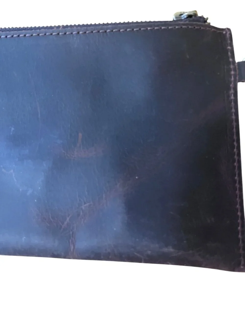 Brown leather clutch zipper with wristlet 5x9inch